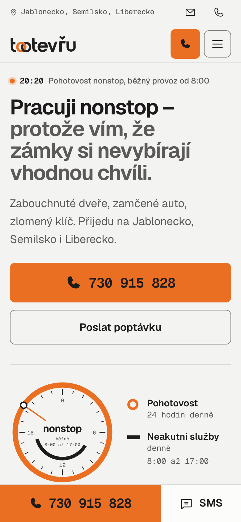 Návrh A, hlavní stránka na mobilu